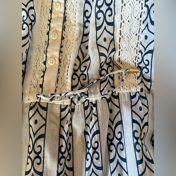 Melissa Odebash SOPHIA AZTEC Shirt DRESS White & Blue Fringed Hem Tiered Skirt S - Picture 3 of 7